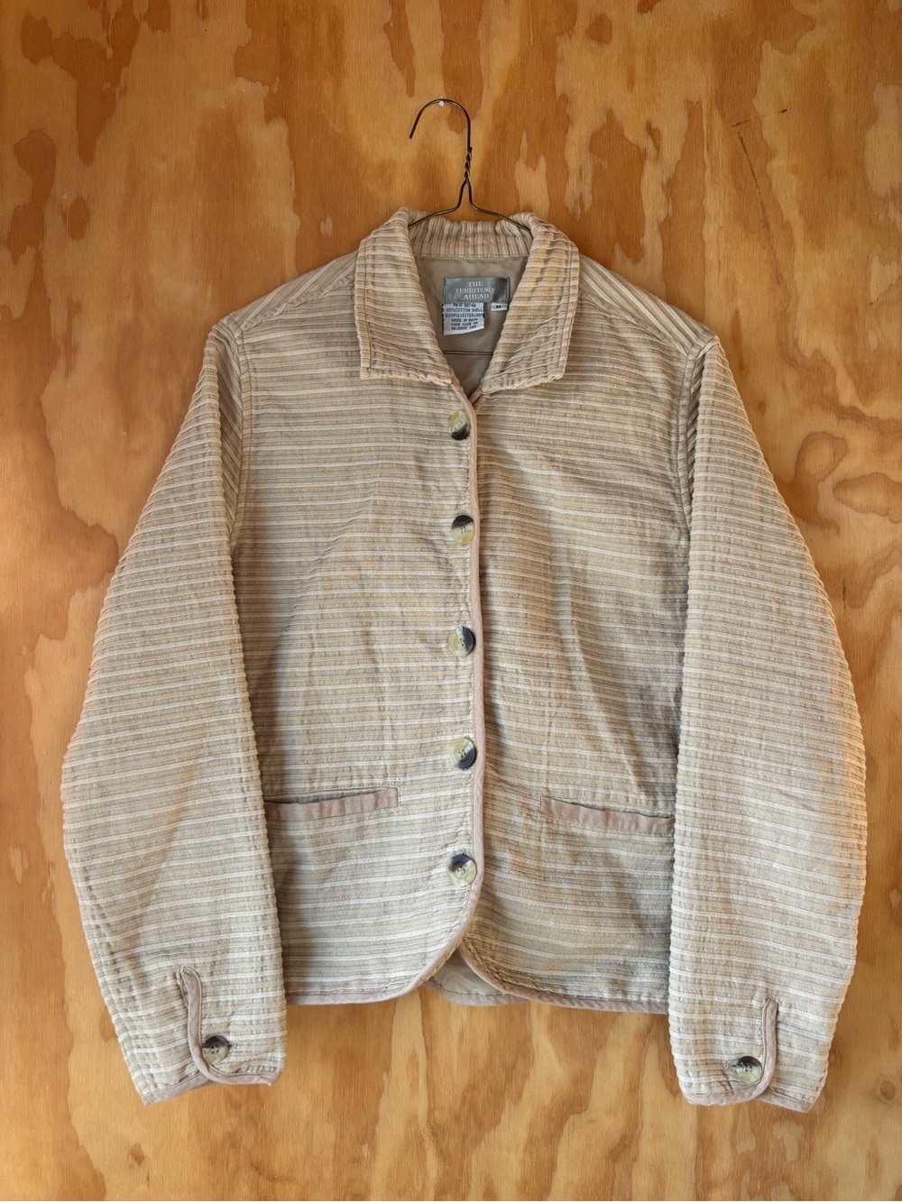 Beige Corduroy Blazer Jacket Territory Ahead Medium Cottagecore Minimalist Fall